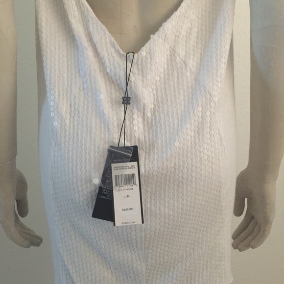 BCBGMAXAZRIA White Sequined Drape Dress NEW - Picture 3 of 3
