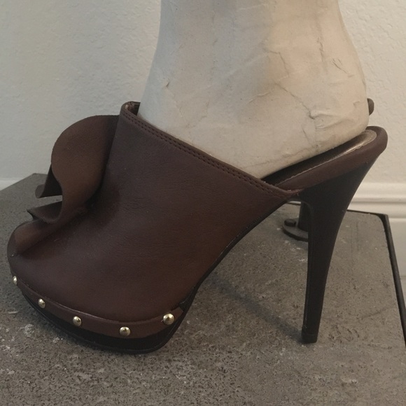 Charlotte Russe Brown Leather Half Bootie Heels