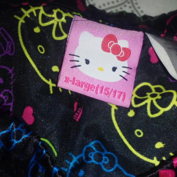 Black silk hello kitty pajama shorts lace trim
