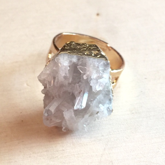🚫SOLD🚫 Clear Quartz Gold Adjustable Ring - Picture 2 of 4