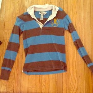 Blue and brown striped Rugby Polo shirt