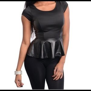 Black Leather Peplum Tops