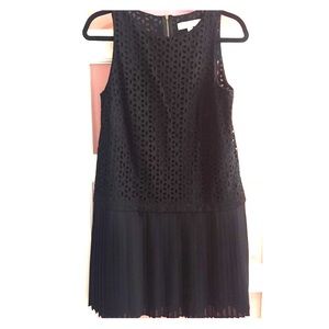 Black LOFT eyelet and pleated dress back zipper