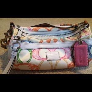 White & Multi-Colored Coach Purse