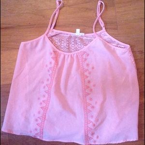 Pink Sheer Croptop With Lace Back