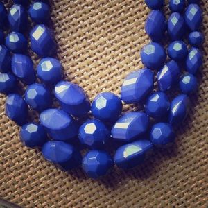 Blue three strand large beads statement necklace