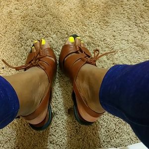 Brown open toe tie up heeled sandles
