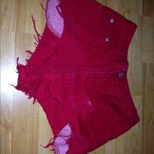 High waist red shorts