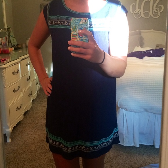 Navy and turquoise boho Aztec tunic dress
