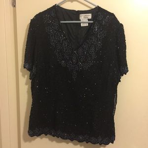 Black Beaded Dressy Evening Blouse
