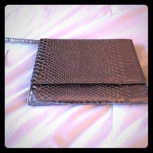 Silver snake skin clutch