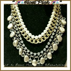 FAUX PEARLS, CHAINS & RHINESTONES  GOLDTONE NECKLACE