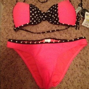 NWT PINK AND BLACK BOW BATHING SUIT