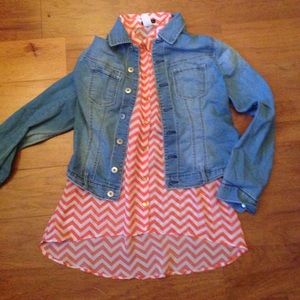 Sheer orange and white chevron top