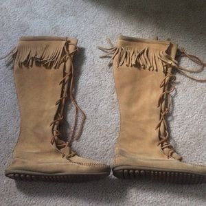 Knee high lace-up Minnetonka moccasin boots