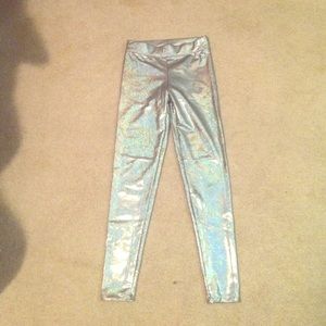PINK metallic silver leggings