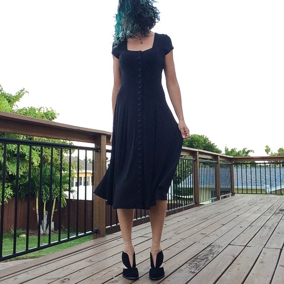Vintage Dresses & Skirts - *bundled* Black 90s Grunge Button-Front Dress