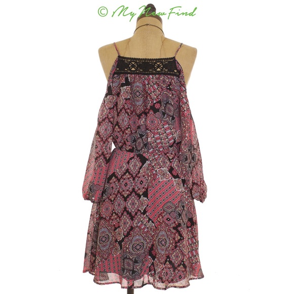 Dee Elle Boho Cold Shoulder Chiffon Black Dress - Picture 3 of 4