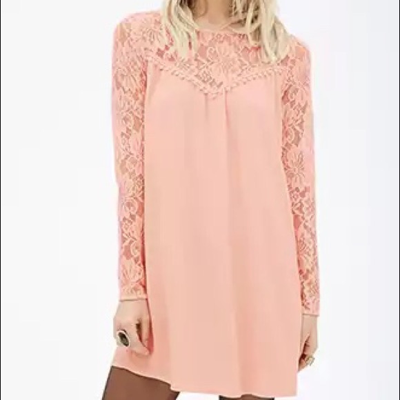 Peach Lace Sleeved Dress