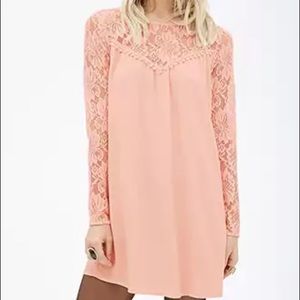 Peach Lace Sleeved Dress