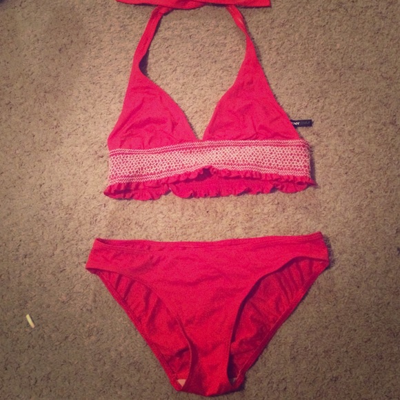 Red two piece swimsuit