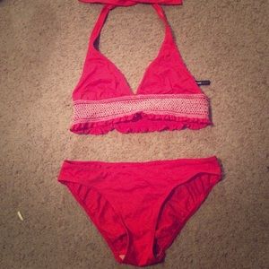 Red two piece swimsuit