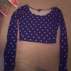 Blue and white polka dot crop top