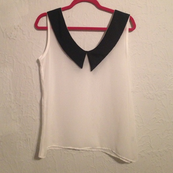 White sheer tank with black collar - Picture 1 of 1