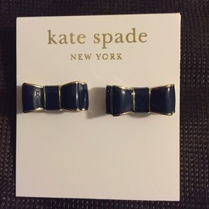 Kate Spade 14K Gold Fill Navy Blue Bow Earrings