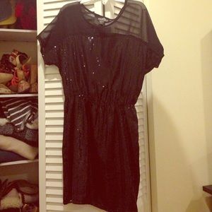 Black sequin dress with mesh shoulder detail