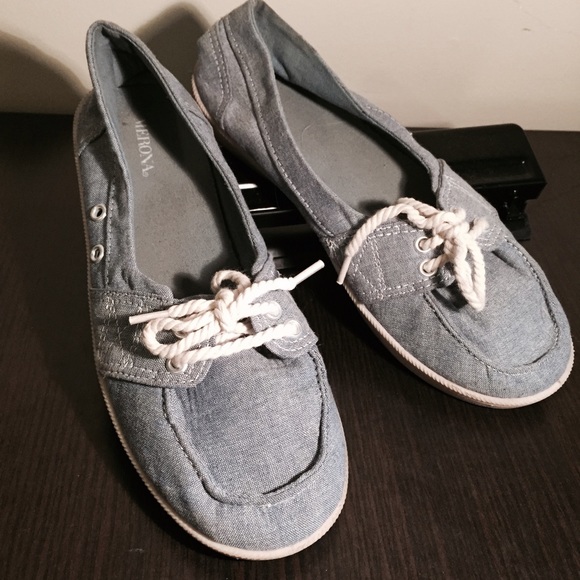 Denim chambray slip on shoes