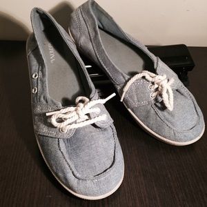 Denim chambray slip on shoes