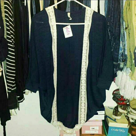 Navy Crochet Cardigan