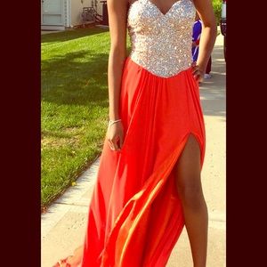 Coral formal couture gown prom pageant dress