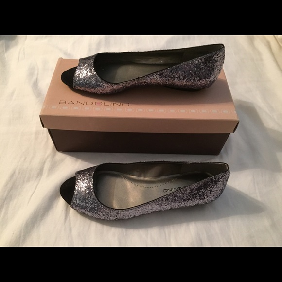 Silver Glitter Peep-toe Flats