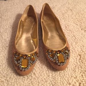 Vince Camuto Sparkly Gold Ballet Flats Rhinestones