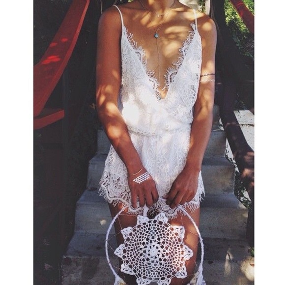 Dresses & Skirts - Lace Your Bets Ivory Lace Romper