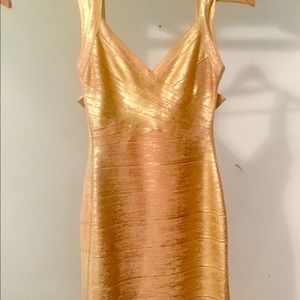 Herve Leger Gold Metallic Bandage Dress