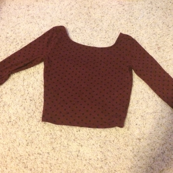 forver21 black and burgundy crop top long sleeve