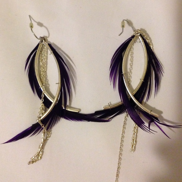 Purple Feather n Silver Swag Earrings