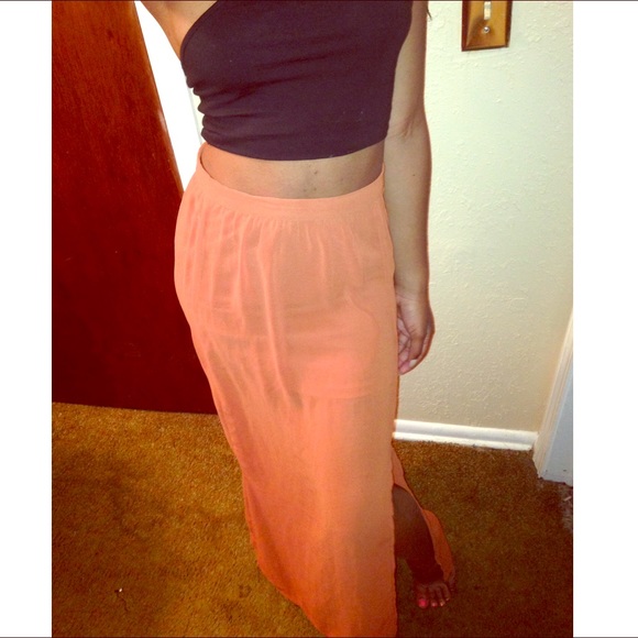 Orange Chiffon Split Skirt - Picture 1 of 2