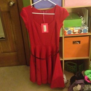 Sweetheart Neck Boohoo Red Skater Dress