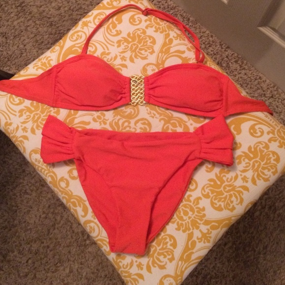 Coral and Gold Bathing Suit