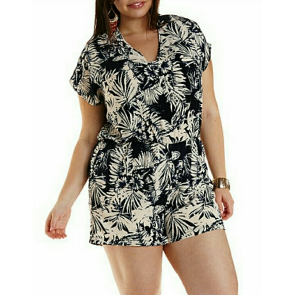 Charlotte Russe Navy Leaf & Ivory Boardwalk Romper