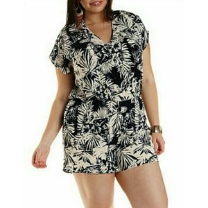 Charlotte Russe Navy Leaf & Ivory Boardwalk Romper