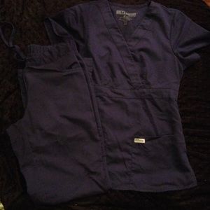 Navy blue Grey's Anatomy scrub top and bottom