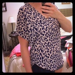 Navy and cream cheetah print blouse
