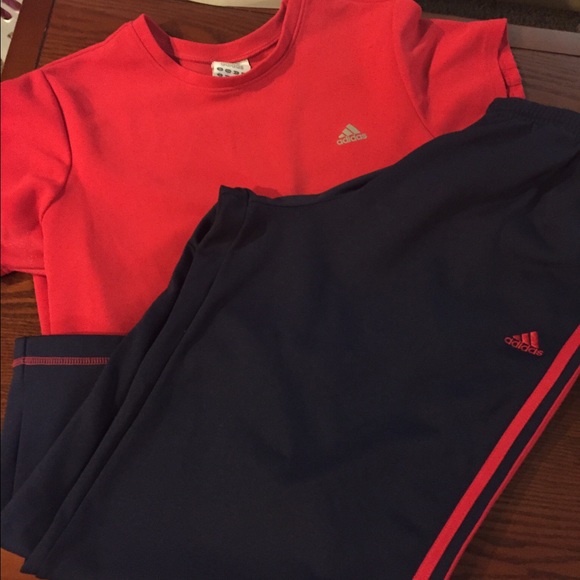Adidas 2 piece red and blue (athletic top/bottom).