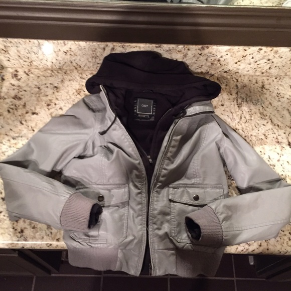 ⛔️SOLD⛔️ OBEY Leather Bomber Jacket Hoodie - Picture 2 of 4