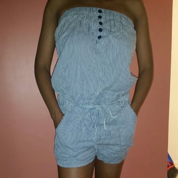 Blue and white romper